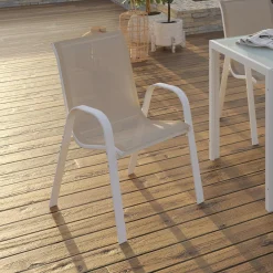 6 chaises de jardin blanc et beige empilables en métal et textilène*IDMarket Discount