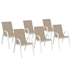 6 chaises de jardin blanc et beige empilables en métal et textilène*IDMarket Discount