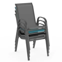 4 chaises de jardin en métal et textilène gris, noir et bleu*IDMarket