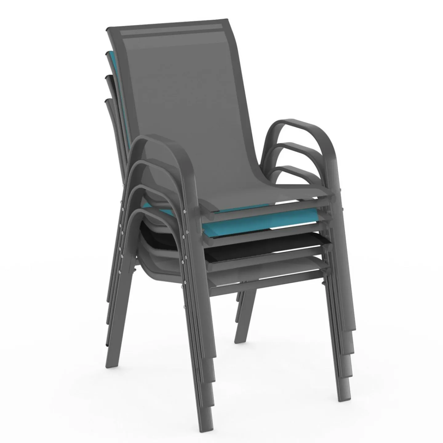 4 chaises de jardin en métal et textilène gris, noir et bleu*IDMarket