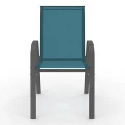 4 chaises de jardin en métal et textilène bleu canard*IDMarket Discount