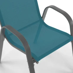 4 chaises de jardin en métal et textilène bleu canard*IDMarket Discount