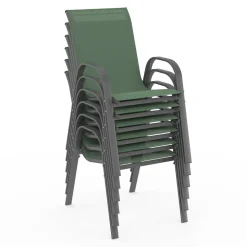 6 chaises de jardin vert olive empilables en métal et textilène*IDMarket New