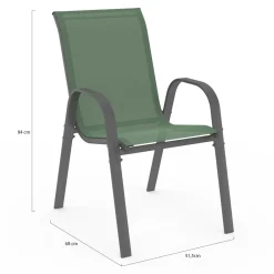 6 chaises de jardin vert olive empilables en métal et textilène*IDMarket New