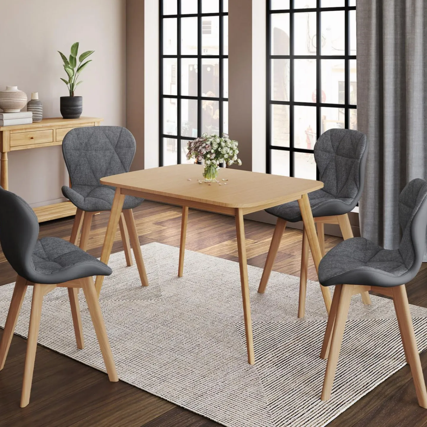 4 chaises en tissu et PU grises*IDMarket Outlet