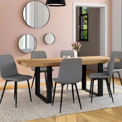 6 chaises en tissu gris clair*IDMarket New