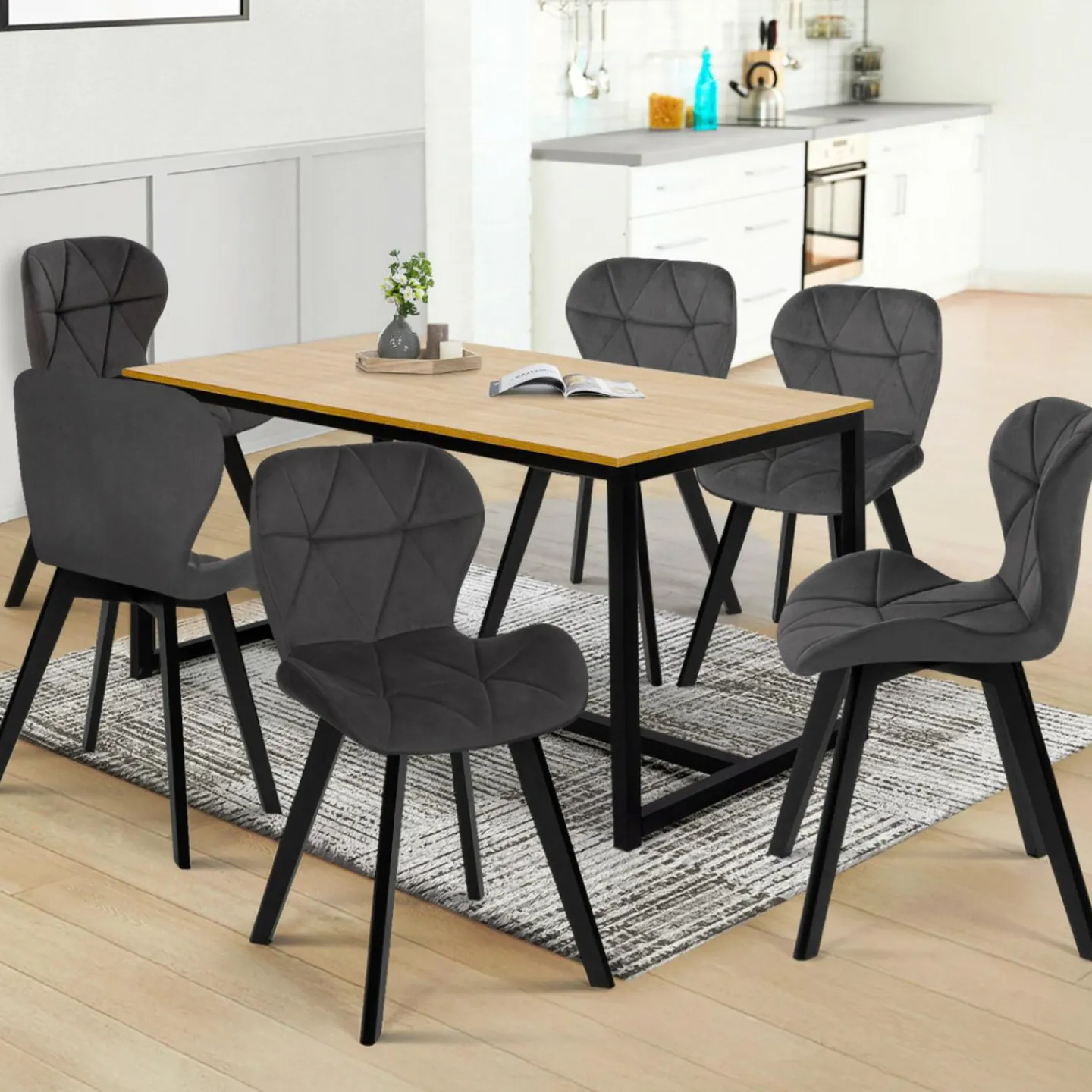 6 Chaises en velours gris foncé*IDMarket