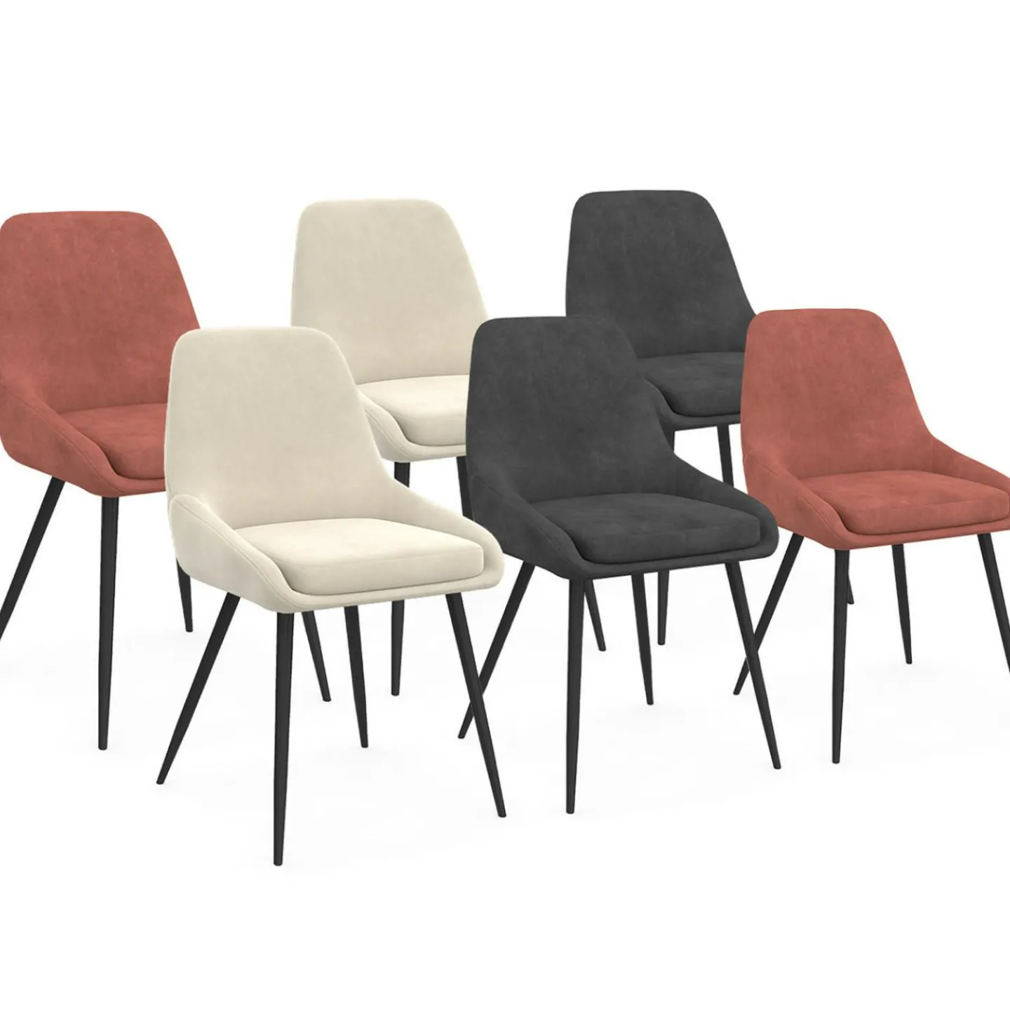 6 chaises en velours mix color gris, terracotta et beige*IDMarket Hot
