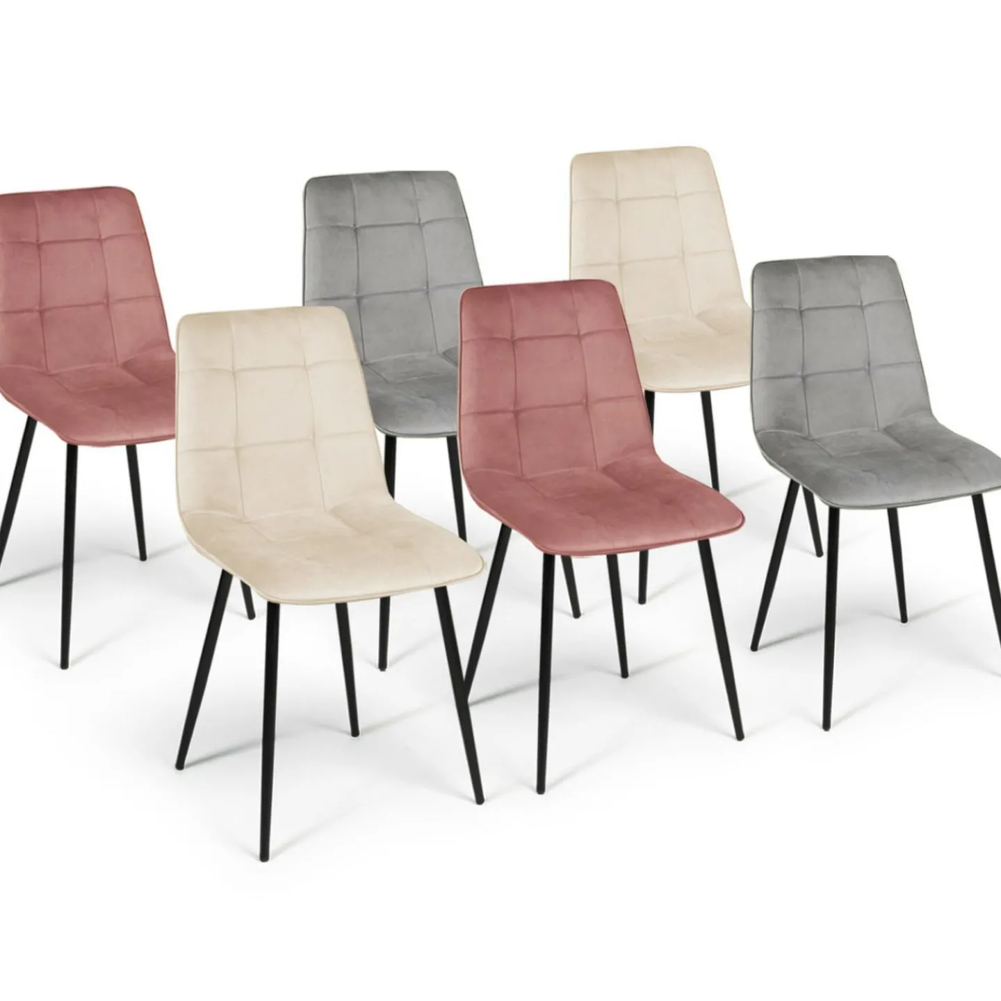 6 Chaises mix color pastel rose, gris et beige*IDMarket
