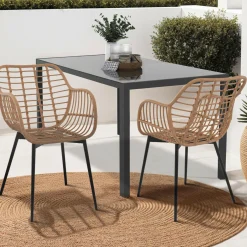 2 fauteuils de table effet rotin et pied métal noir*IDMarket Outlet