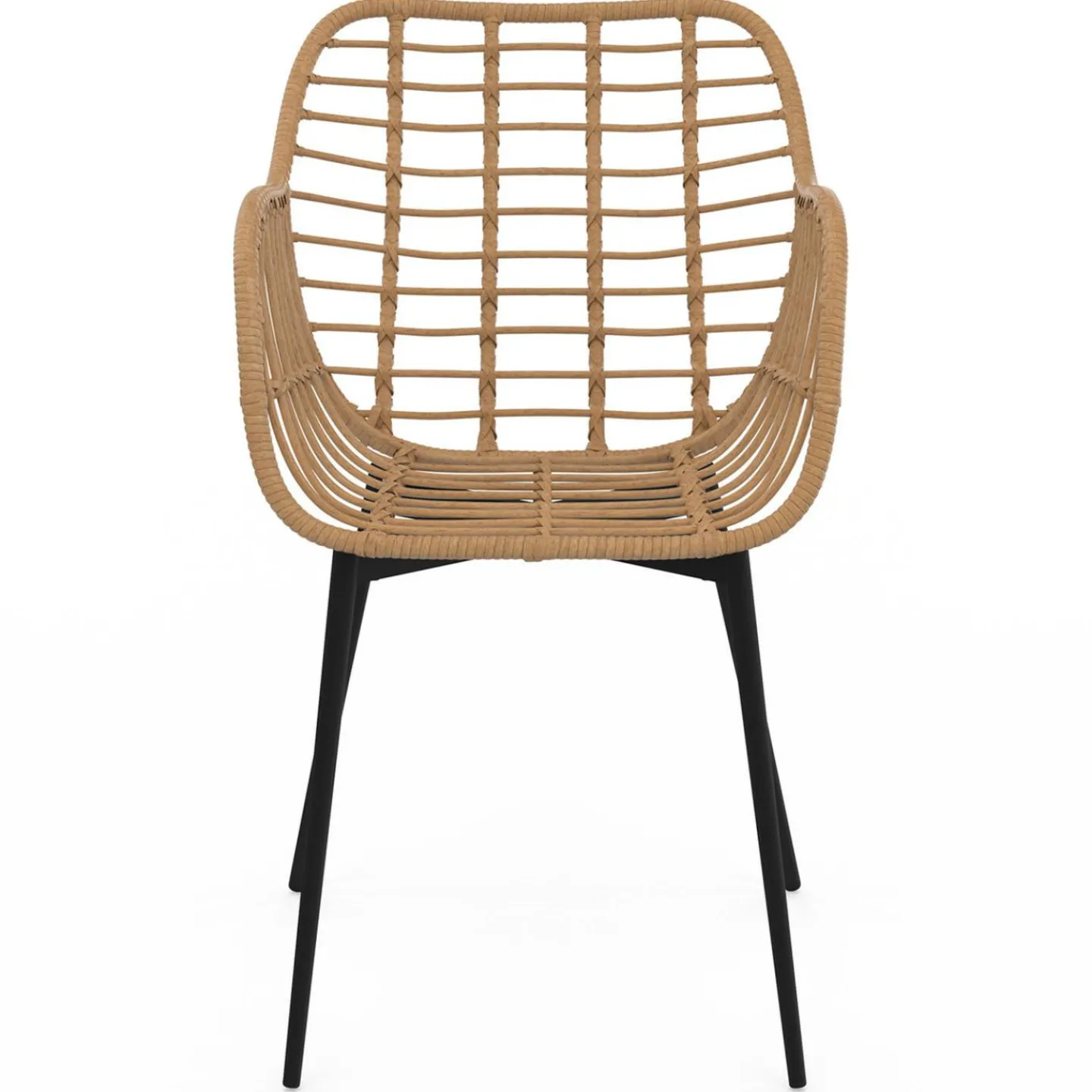 2 fauteuils de table effet rotin et pied métal noir*IDMarket Outlet