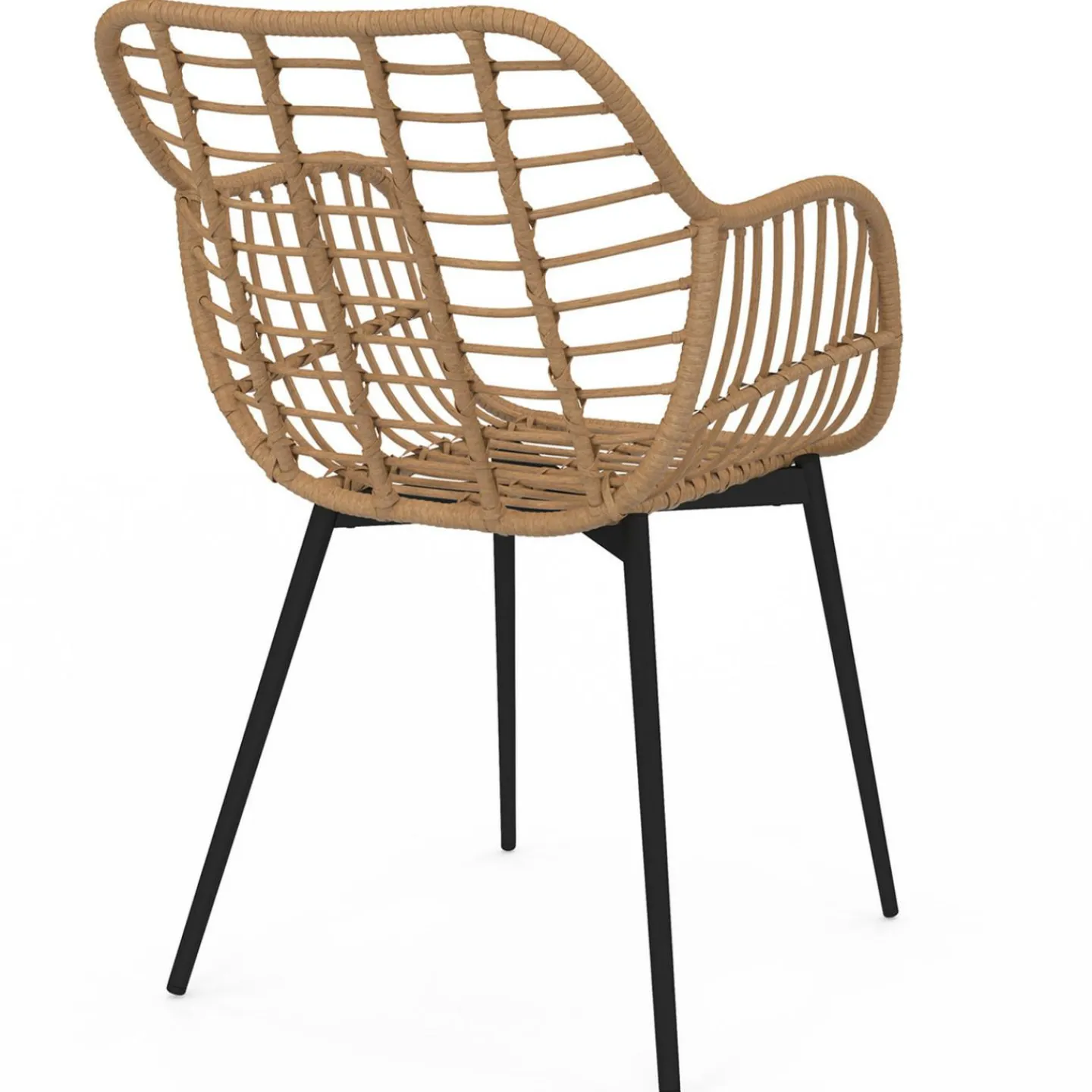 2 fauteuils de table effet rotin et pied métal noir*IDMarket Outlet