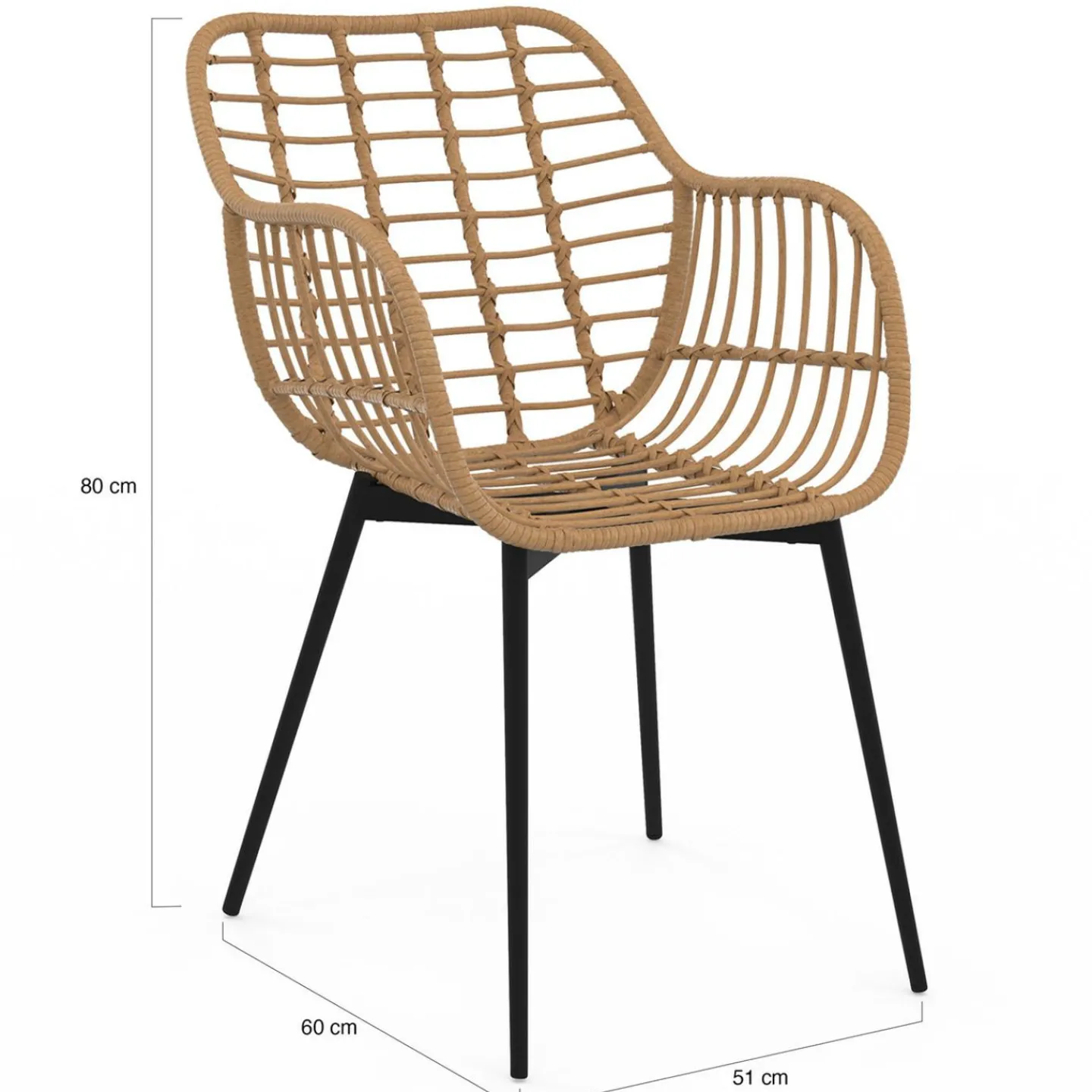 2 fauteuils de table effet rotin et pied métal noir*IDMarket Outlet