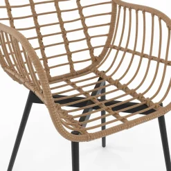 2 fauteuils de table effet rotin et pied métal noir*IDMarket Outlet