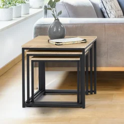 3 tables basses gigognes bois et métal carrées*IDMarket