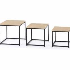 3 tables basses gigognes bois et métal carrées*IDMarket