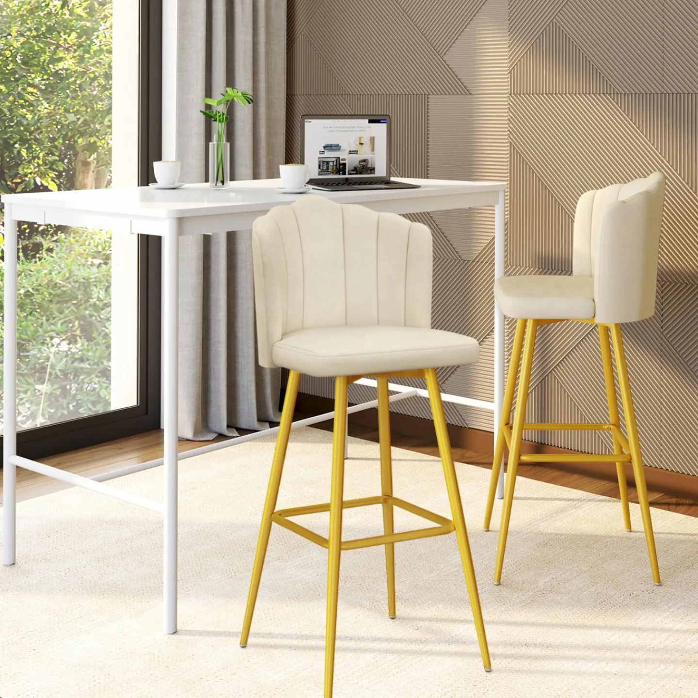 2 tabourets coquillages en velours crème*IDMarket Clearance