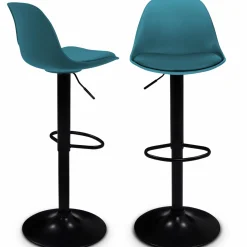 2 tabourets de bar design bleu canard et pied noir*IDMarket Clearance