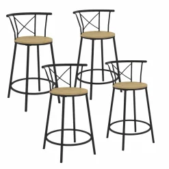 4 tabourets de bar industriel avec dossier arrondi*IDMarket New