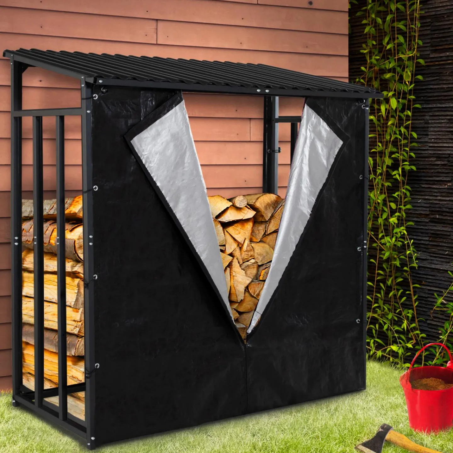 Abri bûches extérieur avec housse de protection*IDMarket Outlet