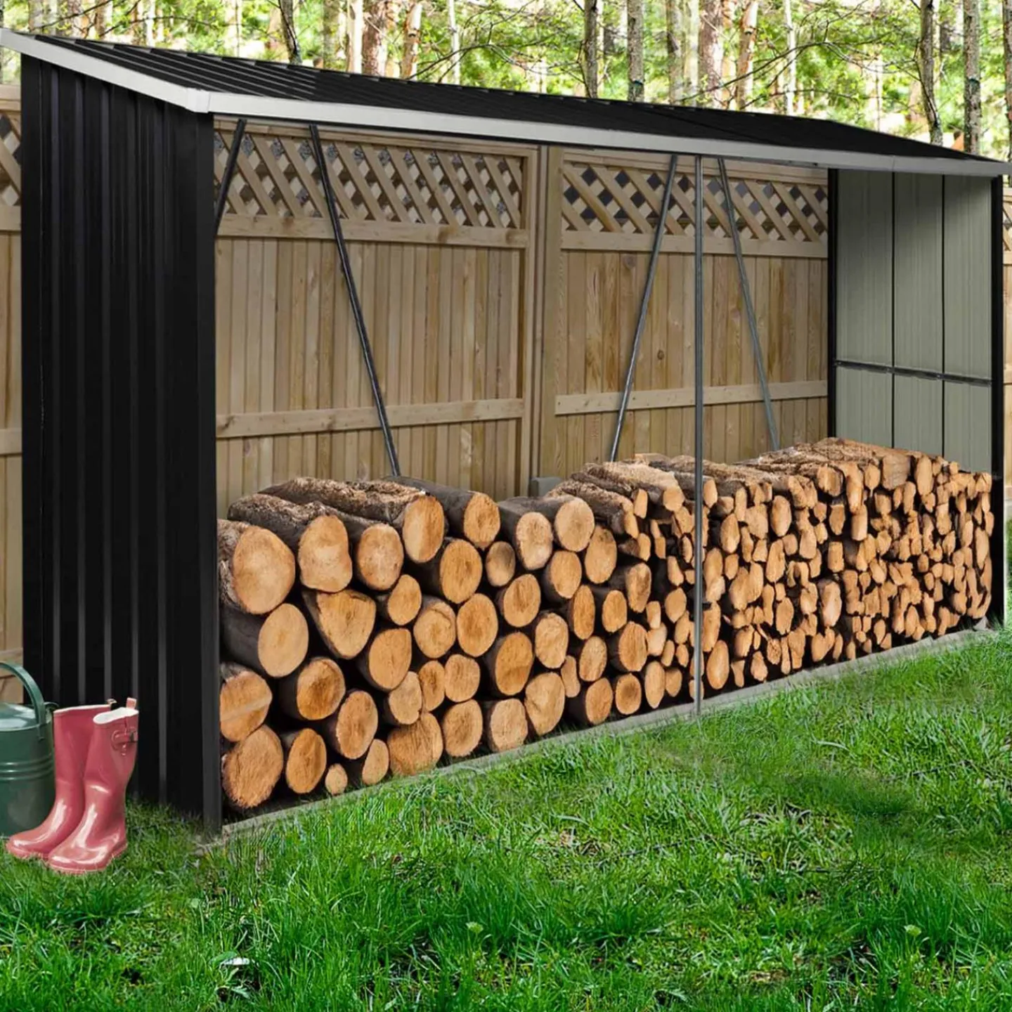 Abri bois de chauffage 4 m³ en acier galvanisé*IDMarket New