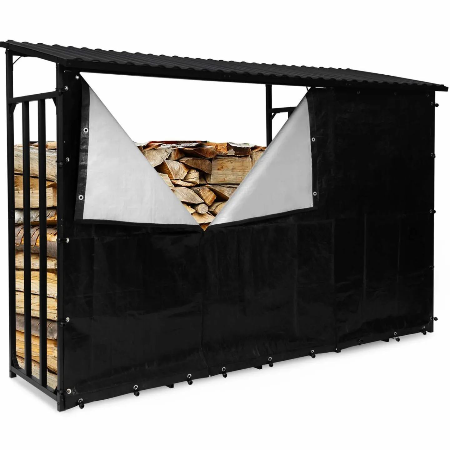 Abri bois de chauffage en acier galvanisé avec housse de protection*IDMarket New