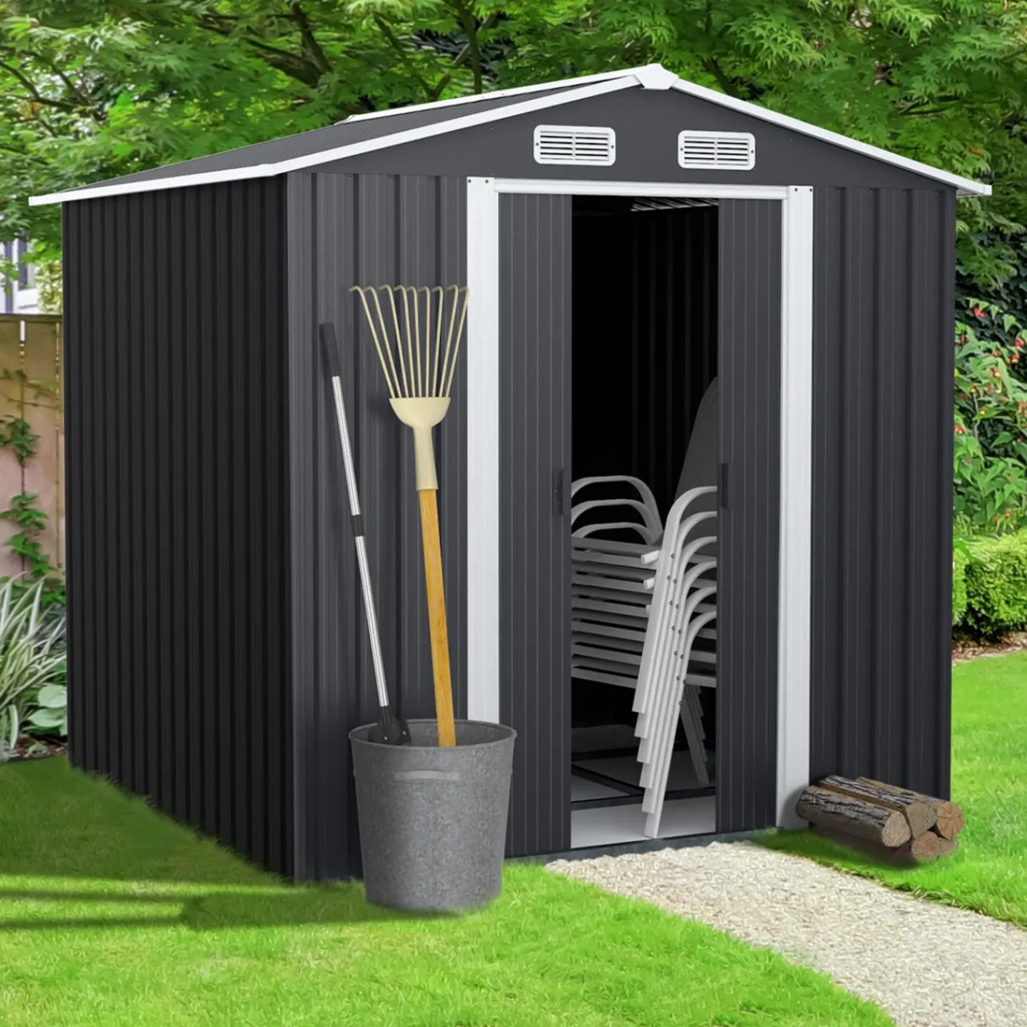 Abri de jardin gris en acier galvanisé*IDMarket Best