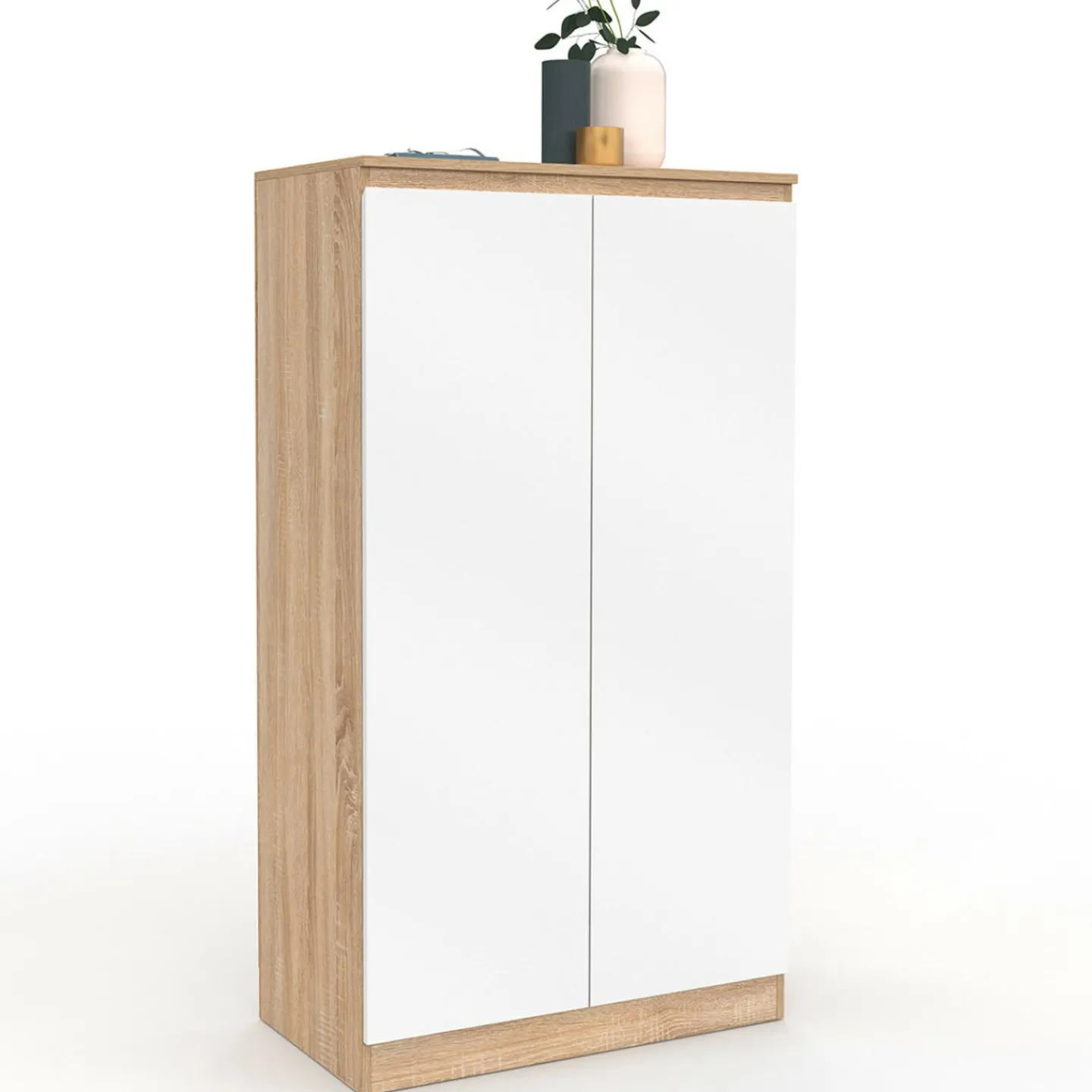 Armoire à chaussures 18 paires 2 portes blanc et effet bois*IDMarket Hot