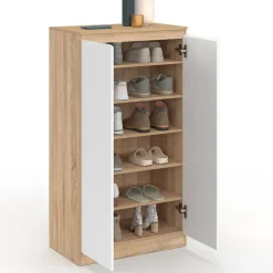 Armoire à chaussures 18 paires 2 portes blanc et effet bois*IDMarket Hot