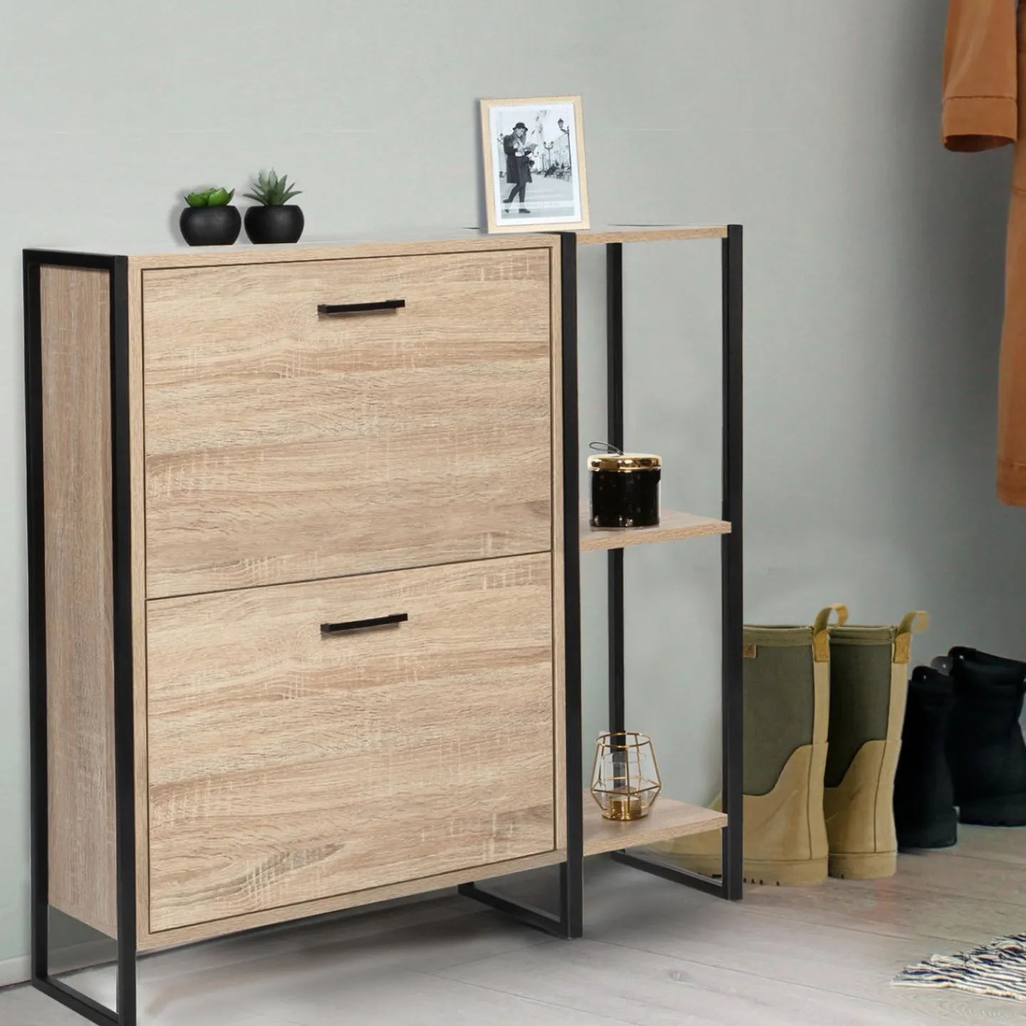 Armoire à chaussures 2 portes style industriel*IDMarket Best