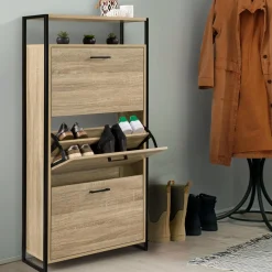 Armoire à chaussures avec étagère bois et métal*IDMarket