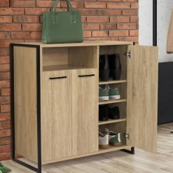 Armoire à chaussures avec portes et une niche bois et métal*IDMarket Hot