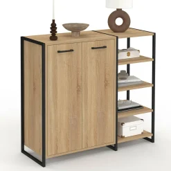 Armoire à chaussures design industriel 12 paires 2 portes et 4 étagères*IDMarket Online