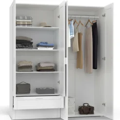 Armoire 4 portes blanche dressing penderie et 2 tiroirs 160 cm*IDMarket Hot