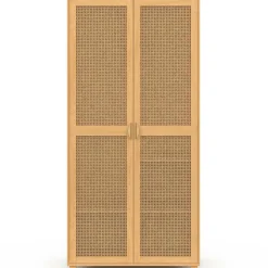 Armoire 2 portes cannage et bois penderie 80 cm avec étagères de rangement*IDMarket Online