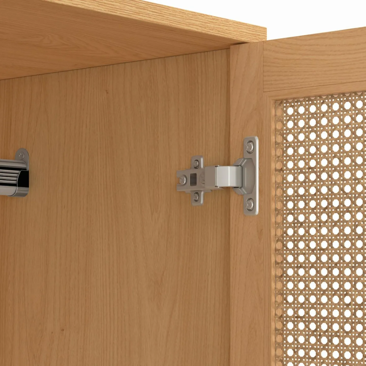 Armoire 2 portes cannage et bois penderie 80 cm avec étagères de rangement*IDMarket Online