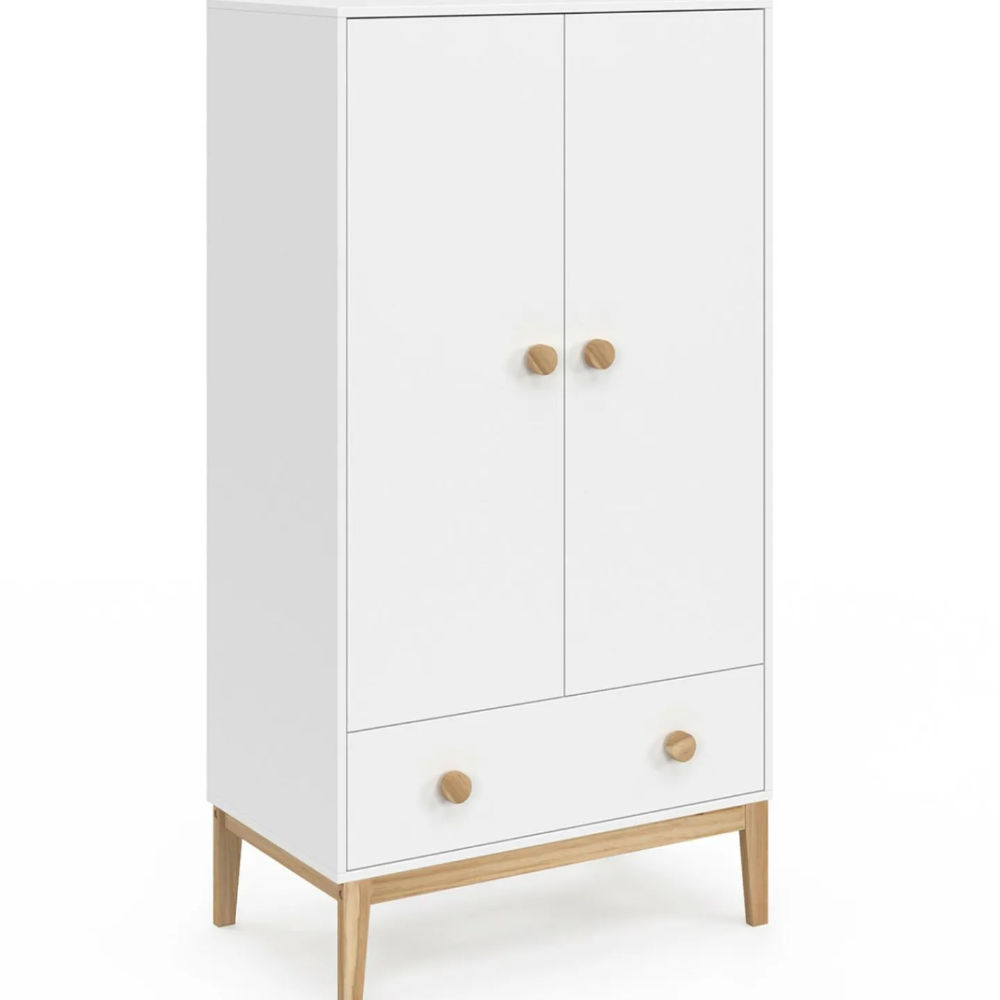 Armoire 2 portes et tiroir blanc et bois pour enfant*IDMarket Best