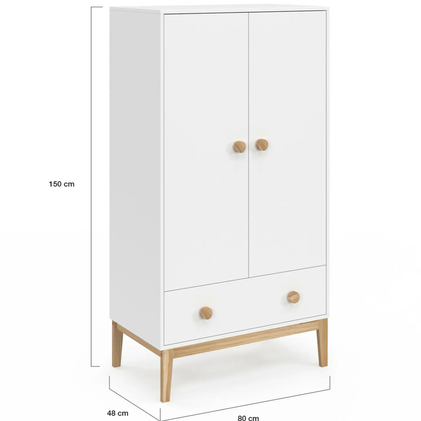 Armoire 2 portes et tiroir blanc et bois pour enfant*IDMarket Best
