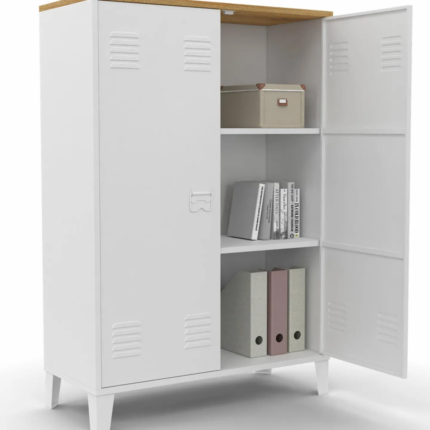 Armoire basse industrielle 2 portes métal noir et plateau bois*IDMarket Best