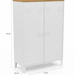 Armoire basse industrielle 2 portes métal noir et plateau bois*IDMarket Best