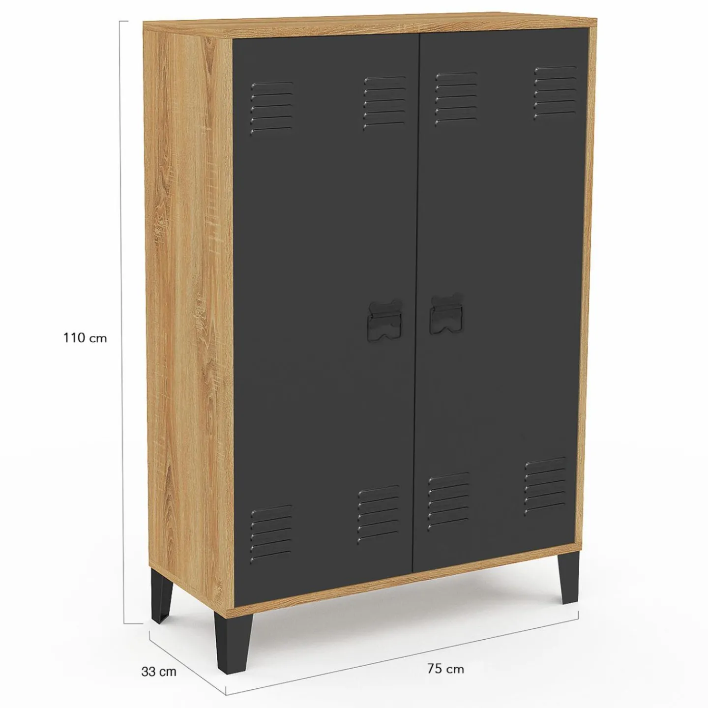 Armoire basse industrielle 2 portes métal noir et contour bois*IDMarket Best