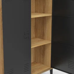 Armoire basse industrielle 2 portes métal noir et contour bois*IDMarket Best