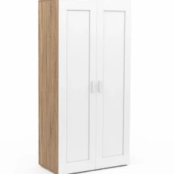Armoire blanc et bois 2 portes et étagères*IDMarket