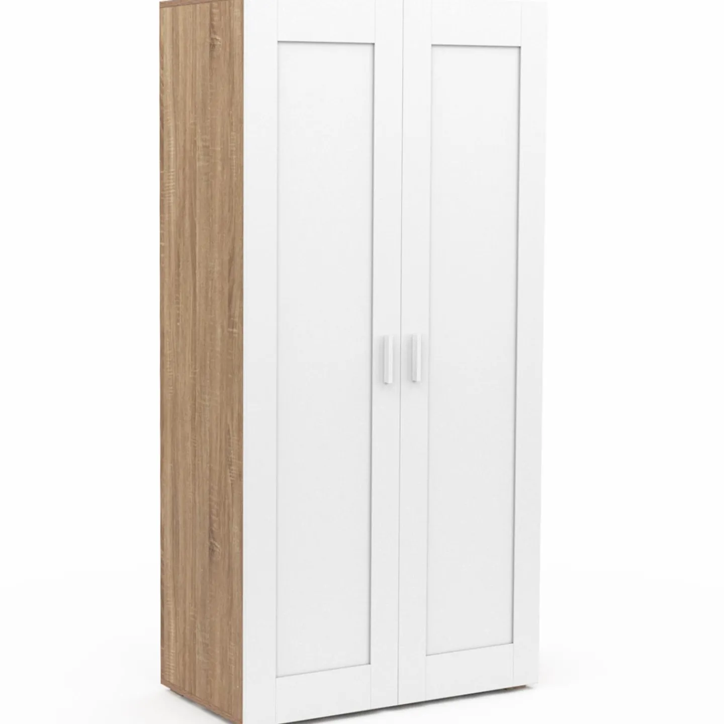 Armoire blanc et bois 2 portes et étagères*IDMarket