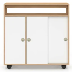 Armoire d'appoint meuble de rangement à roulettes salle de bain structure hêtre plateau blanc*IDMarket Hot