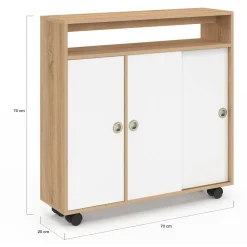 Armoire d'appoint meuble de rangement à roulettes salle de bain structure hêtre plateau blanc*IDMarket Hot