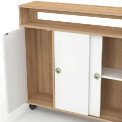 Armoire d'appoint meuble de rangement à roulettes salle de bain structure hêtre plateau blanc*IDMarket Hot