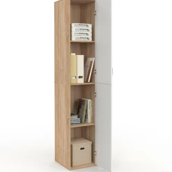 Armoire de bureau bois 180 cm multifonction 3 étagères 1 porte blanche*IDMarket Best