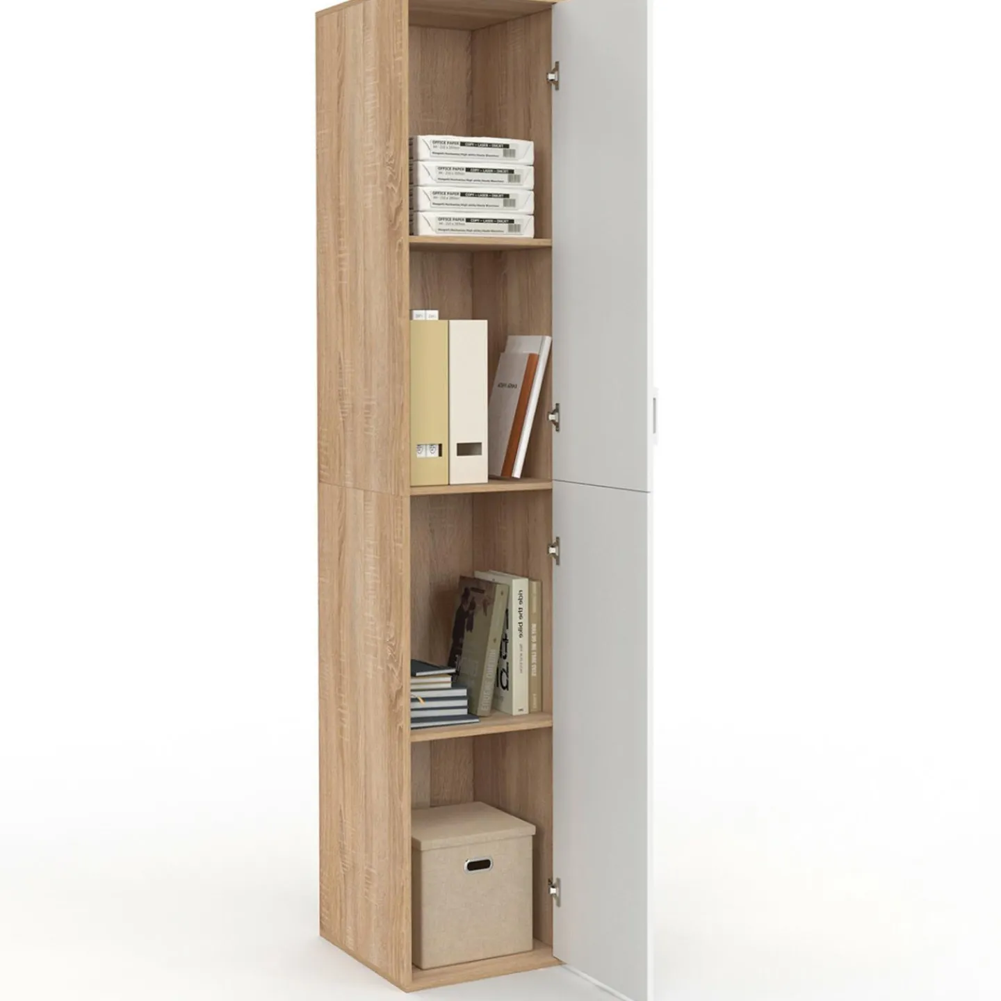 Armoire de bureau bois 180 cm multifonction 3 étagères 1 porte blanche*IDMarket Best