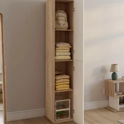 Armoire de bureau bois 180 cm multifonction 3 étagères 1 porte blanche*IDMarket Best